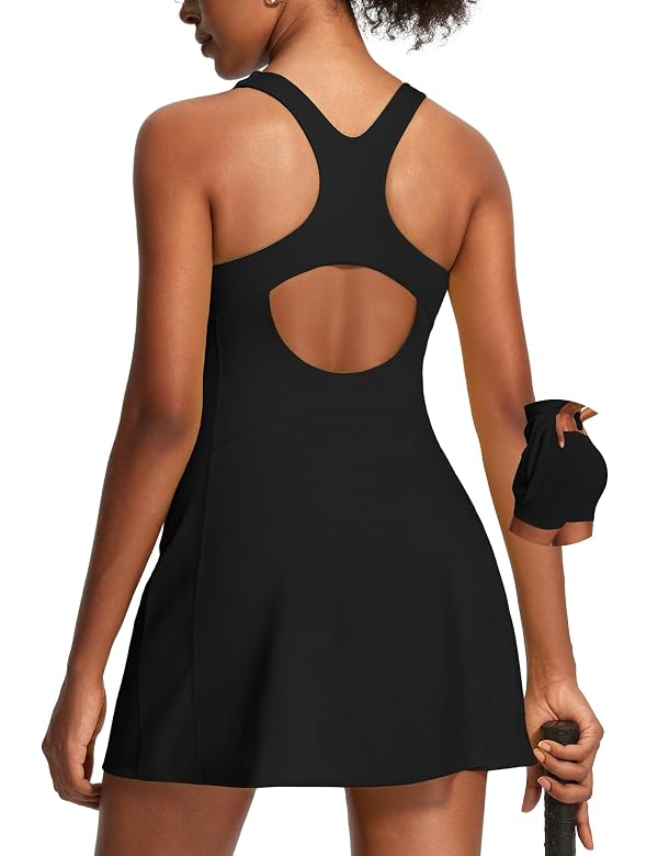 Ewedoos Athletic Dress for Women Tennis Dress with Shorts Underneath Easy Peezy Square Neck Workout Golf Summer Dresses Jet Black by Ewedoos - Used condition - US$30.39