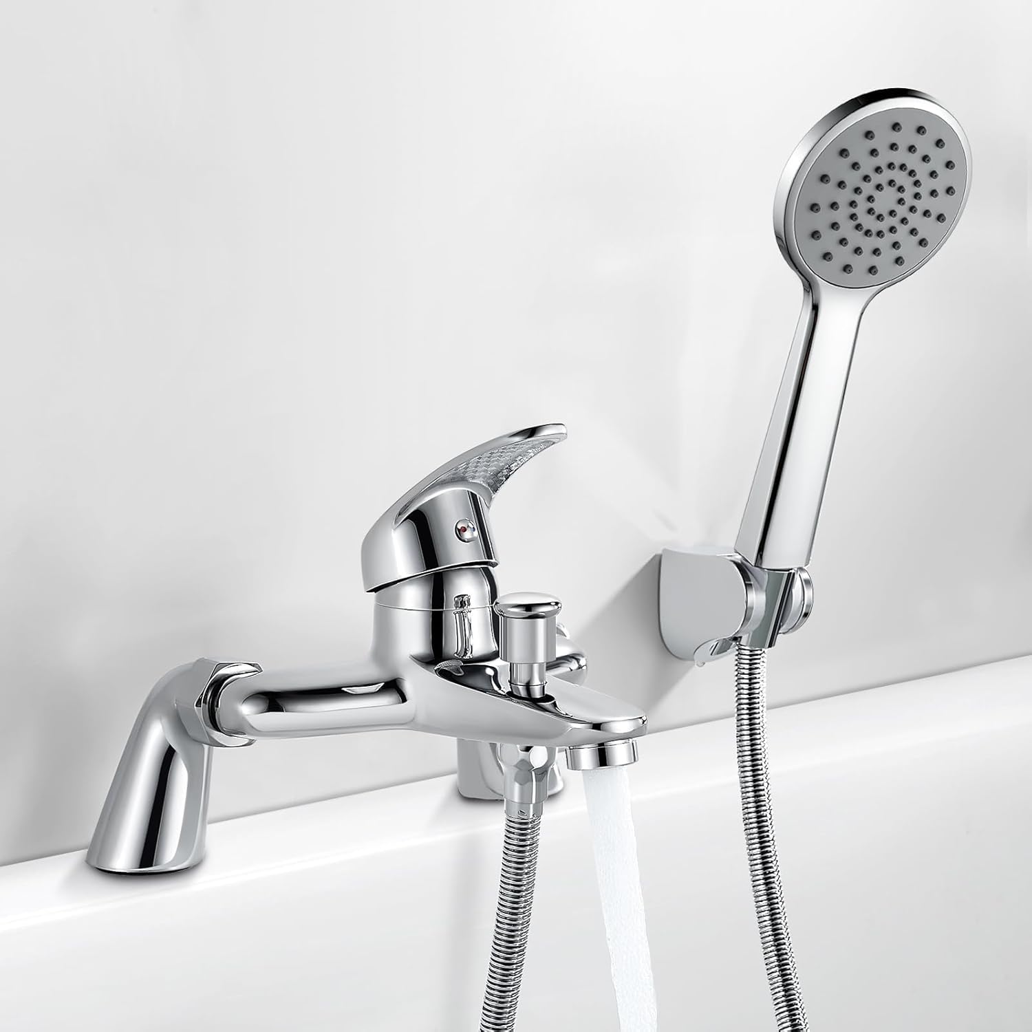 Rehomthy Bath Shower Mixer Tap with Shower Head and Hose, Modern Round Monobloc Single Bath Taps with Shower Attachment, Chrome, 180mm Centres