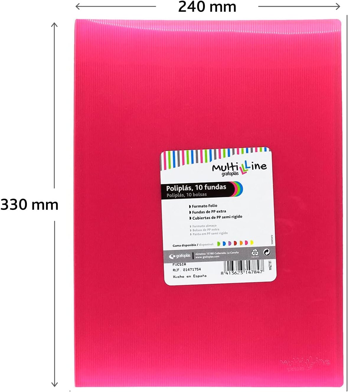Grafoplas - Folder, Foolscap, PP Cover, Multiline 10 Pink