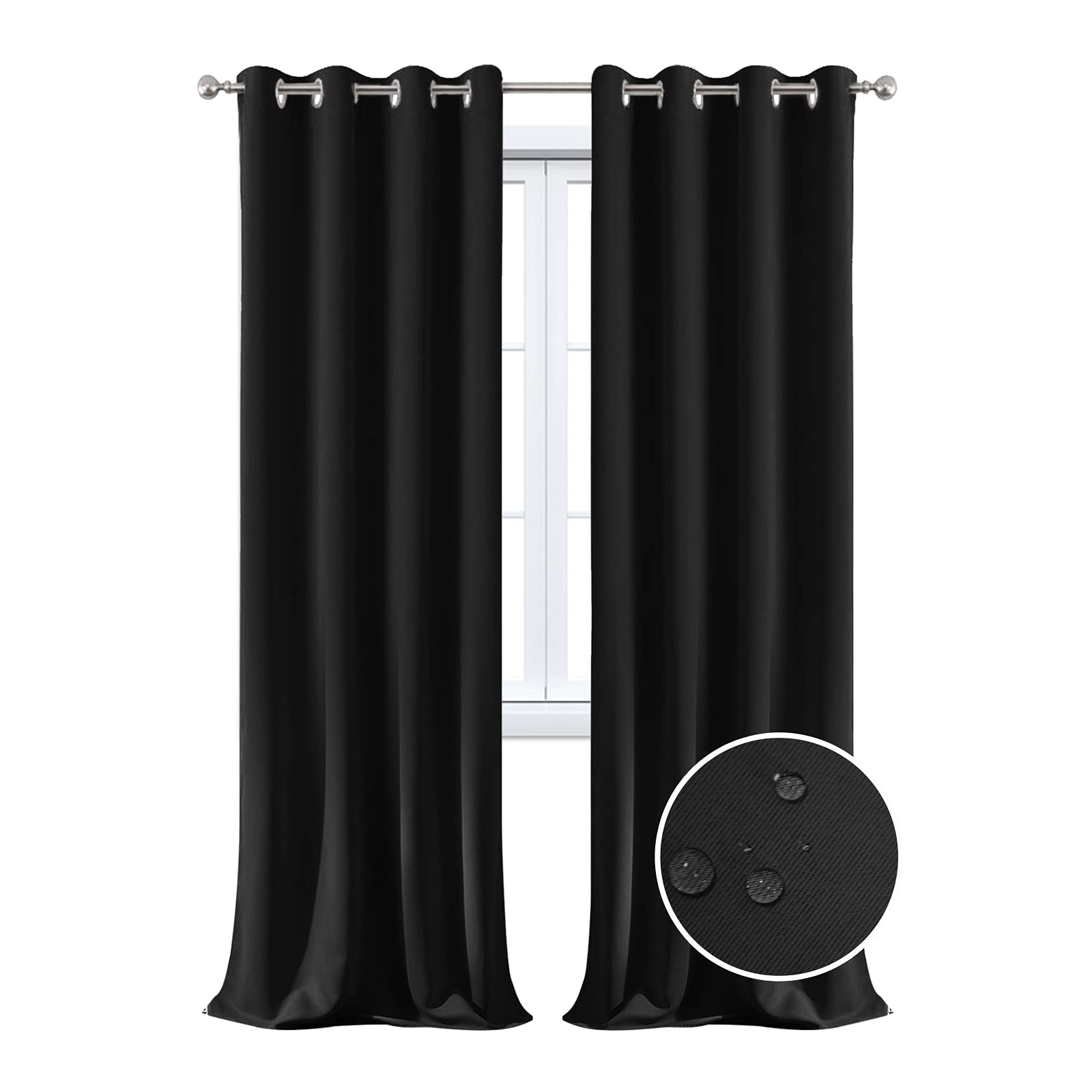 MAXIJIN Waterproof Insulated Window Curtains Soft Dark Curtains for Bedroom 2 Panels Thermal Insulation Curtains with Eyelets for Interior, Living Room (L 140x H 260CM, Black)