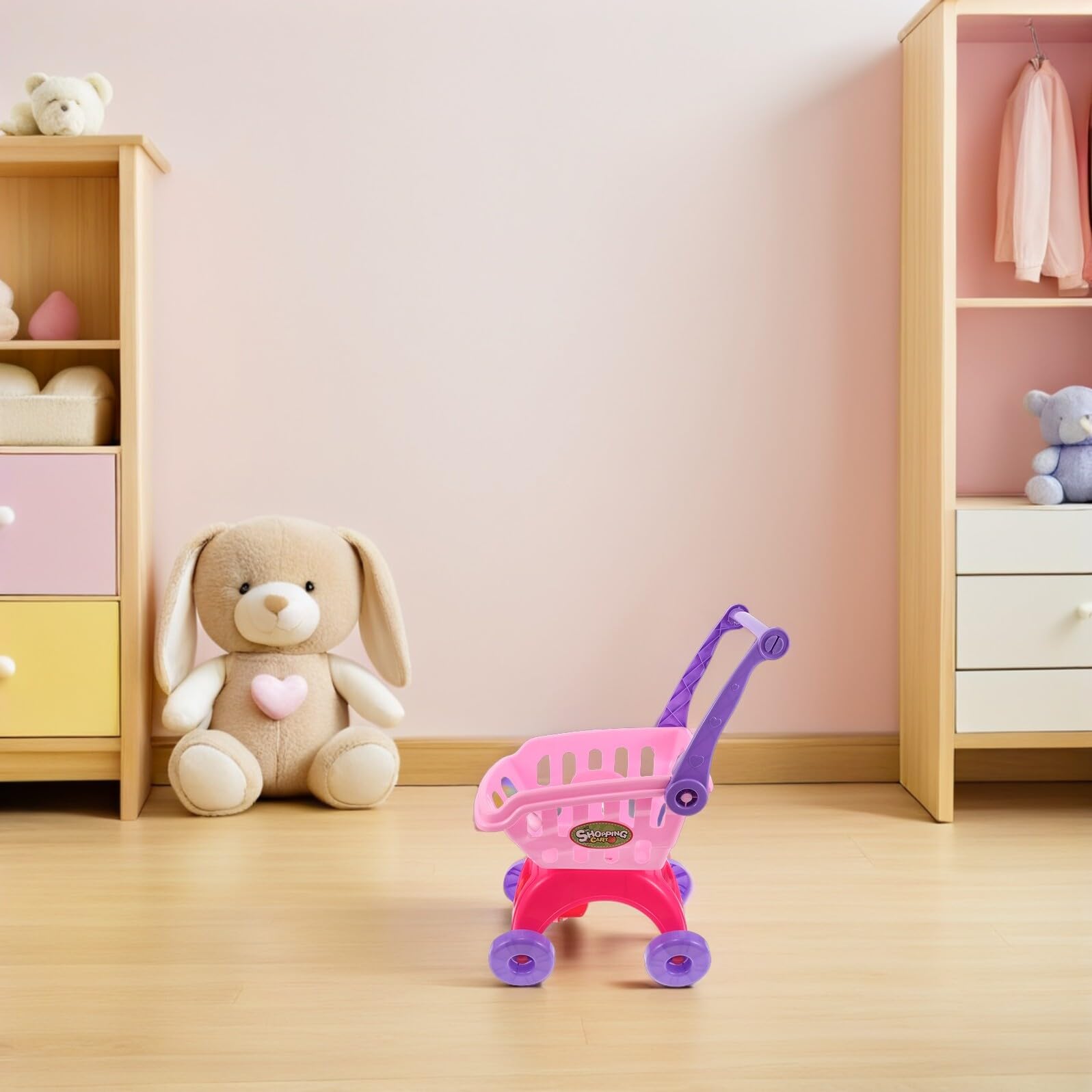 TOYANDONA Carrello della Spesa per Ragazzo Ragazza Mini Carrello del Supermercato Giocattolo da Gioco Accessori di Frutta Design Realistico e Facile da Spingere per Gioco di Ruolo