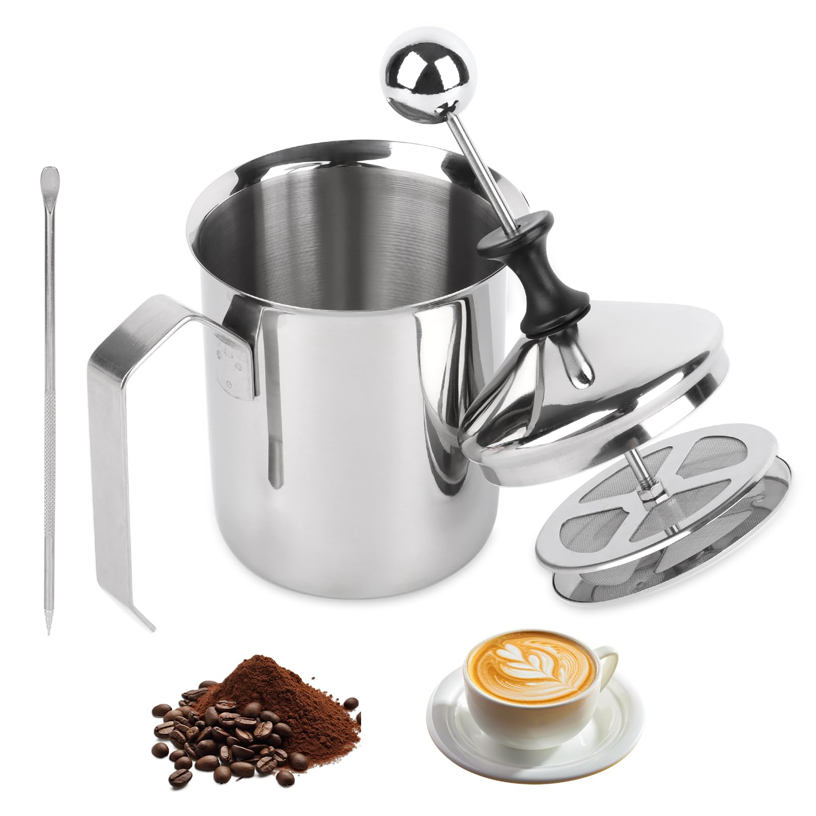 Mousseur à Lait Manuel HYTTER - En Acier Inoxydable, 400 Ml, Pour Cappuccino, Latte Maison