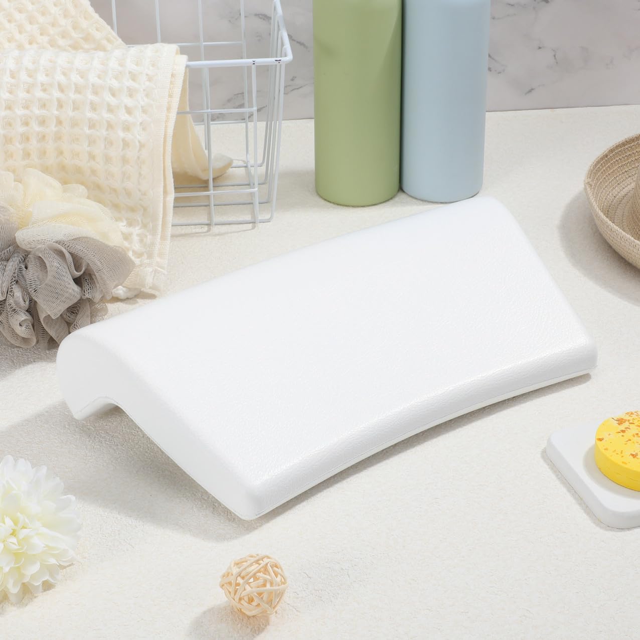 VICASKY Cuscino Ventosa Antiscivolo Bianco Morbido e Confortevole per Vasca da Bagno in Pu Relax e Supporto Collo per Casa e Spa