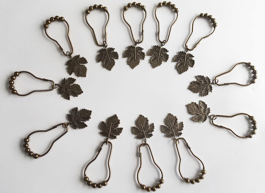 12Pcs Leaf Shower Curtain Hooks for Bathroom Rod, Bronze