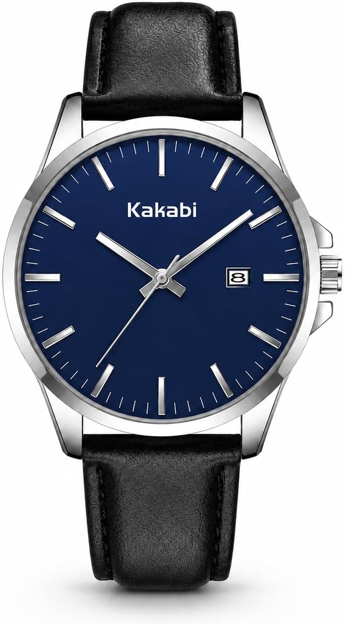 Watches for Men, Minimalist Fashion Mens Leather Strap Watch, Classic Analog Quartz Watches with Date, Daily Waterproof Dress Watch, Gifts for Men