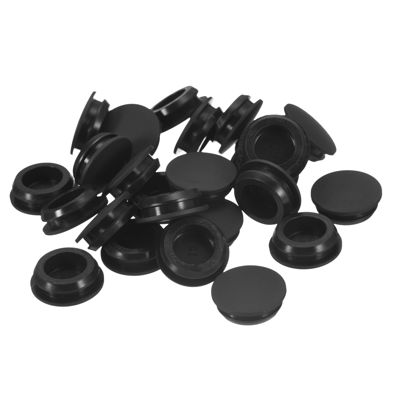 QUARKZMAN 25 sztuk silikonowych zaślepek, okrągłych gumowych zaślepek do otworu 14,5-15,5 mm, wodoodporne zaślepki otworów, metalowe zatyczki do rur, ruchome nasadki końcowe, czarne gumowe zatyczki