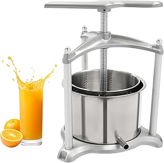 4L Fruit Press Stainless Steel Cider Press w/Dual Stainless Steel Barrels and Filter Bag, Manual Press Machine Grape Apple Press and Crusher for Cider, for Home Wineries Restaurants Silver