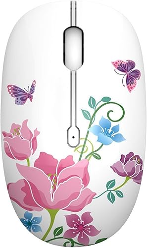 TENMOS M101 - Ratón inalámbrico lindo silencioso para computadora con receptor USB, ratón óptico inalámbrico de viaje 2.4G 1600 DPI compatible con