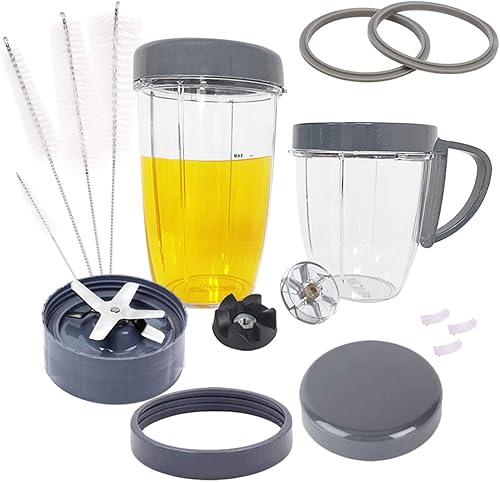 Miniatura 1 de Piezas de repuesto para NutriBullet, 2 tazas, hoja extractora, 2 tapas resellables, 2 juntas, 2 engranajes, 3 almohadillas de choque, anillo de