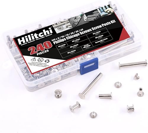 Miniatura 5 de Hilitchi 240 piezas 120 pares M5 x 5  10  15  25  35  45 Phillips Chicago - Tornillos de encuadernación para álbumes de fotos tornillos de
