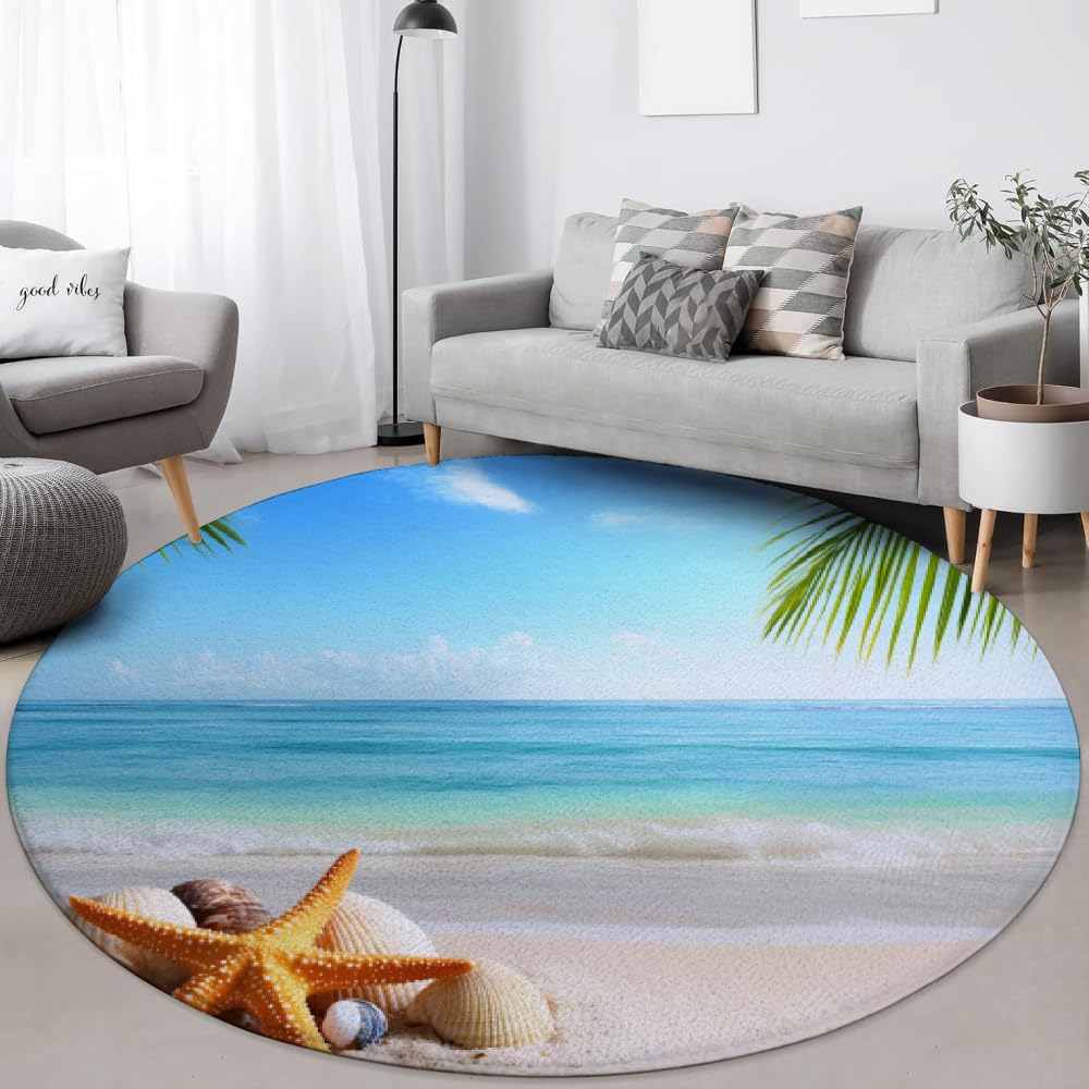 ラグ・カーペット round beach rug Amazon.com: Ocean Beach Round Rugs 6Ft Tropical Summer Theme