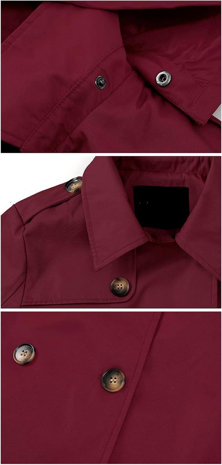 Chrisuno Women's Double Breasted Trench Coats Mid-Length Belted Overcoat Long Dress Jacket with Detachable Hood - Image 4