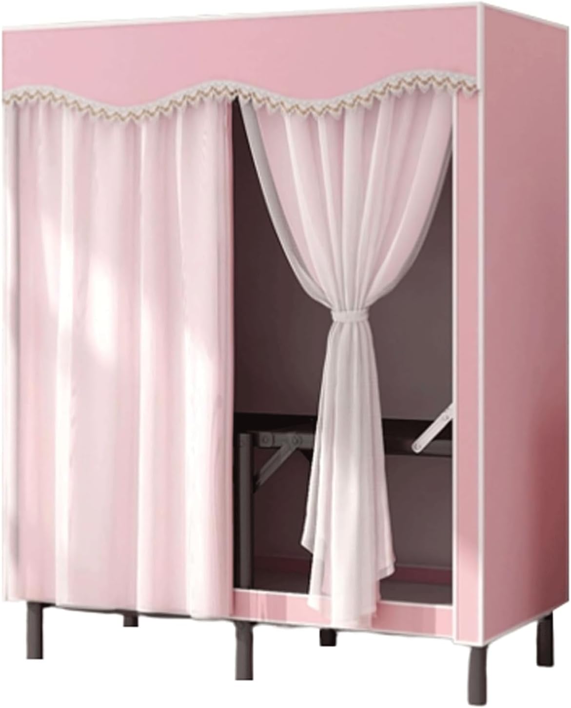 Foldable Closet Steel Storage Wardrobe Closet Portable Closets for Hanging Clothes 110cm/ 160cm/ 215cm Large Clothes Closet, Pink