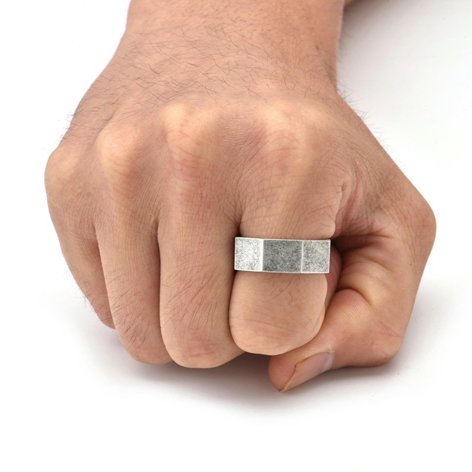 WBDWWTD Achteckiger Ring aus gebürstetem Titanstahl für Männer, urbaner minimalistischer Schmuck, graviertes geometrisches Band, Geschenk für Männer