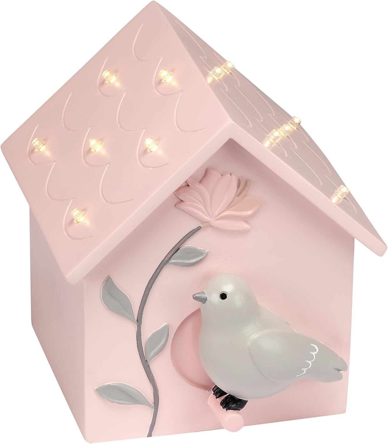 Lambs & Ivy Petals Pink/Gray Birdhouse Table Top Night Light LED Lamp