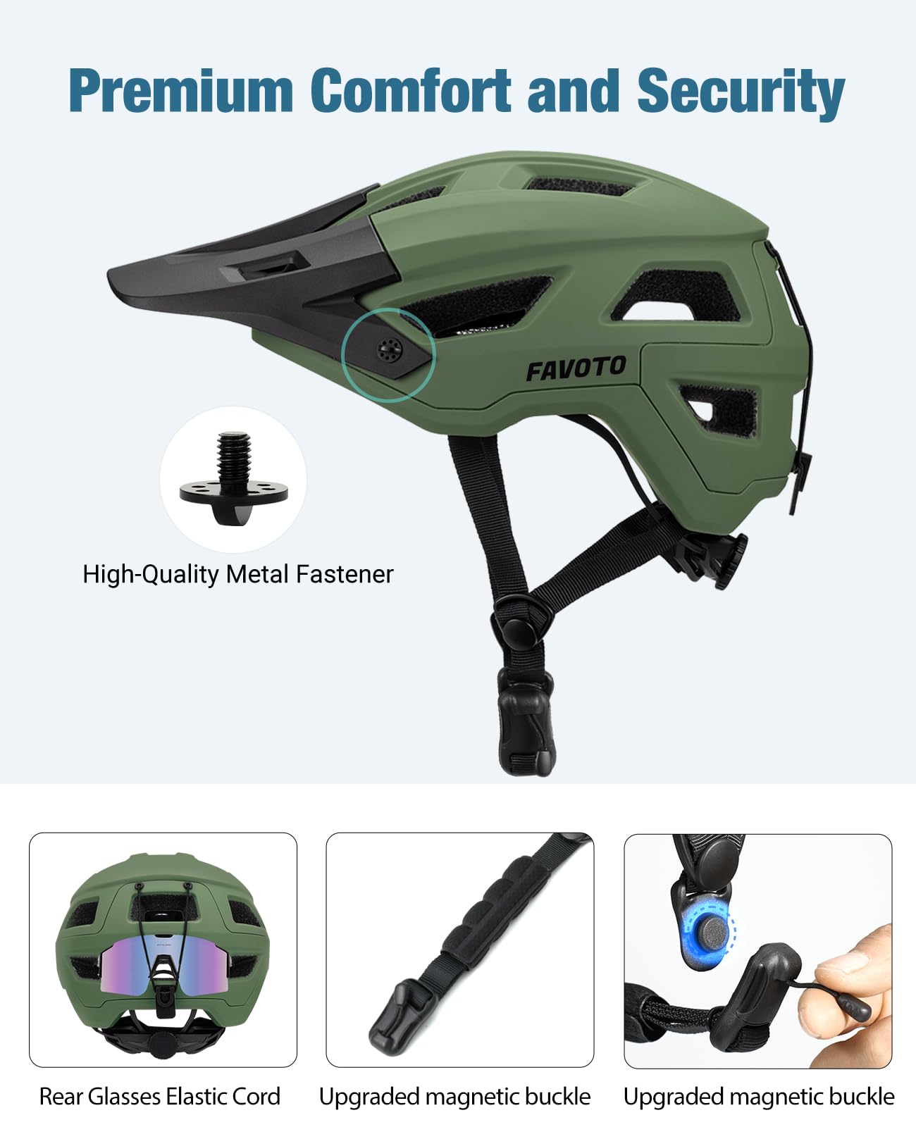 Favoto Casco da Bicicletta Mountain con Visiera - Tecnologia Double Inmould Caschi MTB Ciclismo Leggero per Adulti Certificato CE