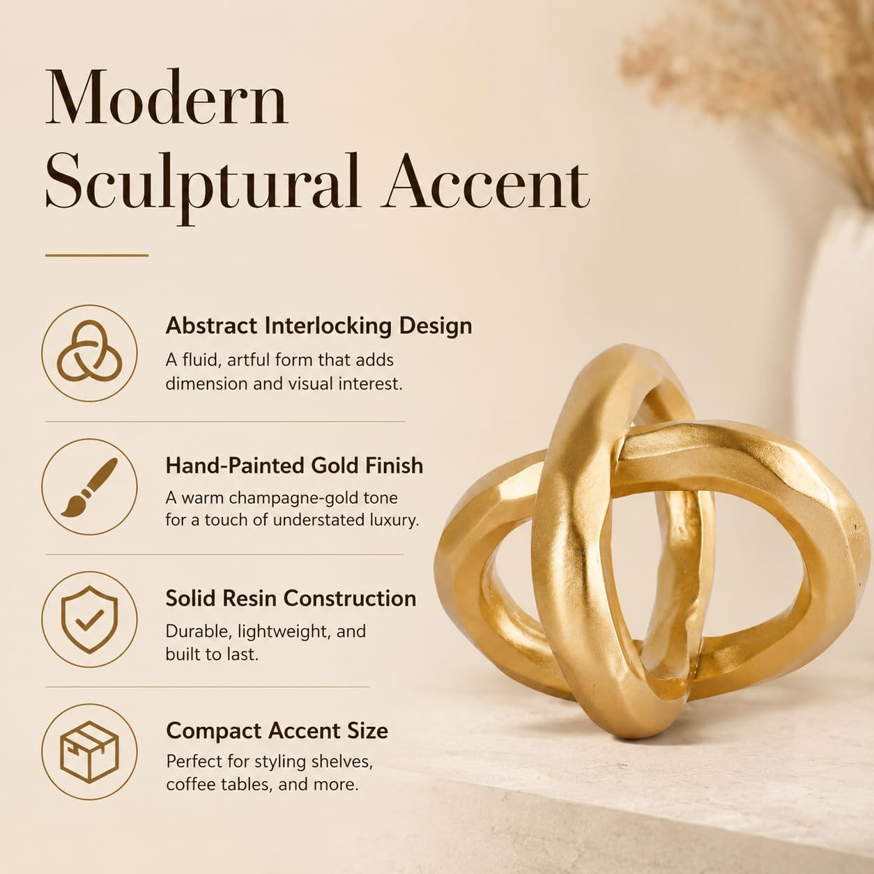 Modern Geometric Round Sculpture Gold Knot Statue Decor Tabletop Sculpture and Figurines Round Decorative Ornaments Knick Knacks Home Decor for Shelves Coffee Table Bookshelf Decoration Gifts (Gold)