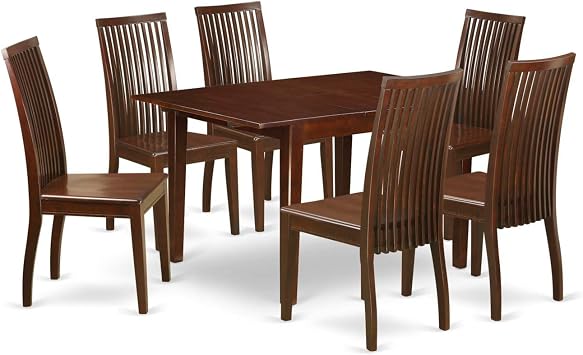 East West Furniture MLIP7-MAH-W 7 Piece Dining Set Consist of a Rectangle Dining Room Table with Butterfly Leaf and 6 Kitchen Chairs, 36x54 Inch, Mahogany
