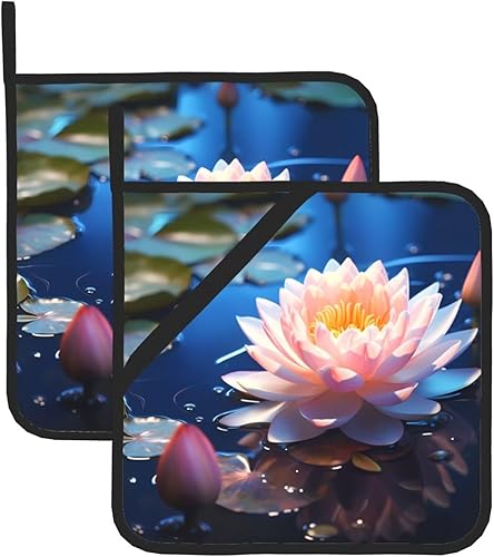 Miniatura 8 de Lotus Flowers Print Pot Holders Sets Heat-Insulating and Waterproof Polyester Fabric for Kitchen and Outdoor Use