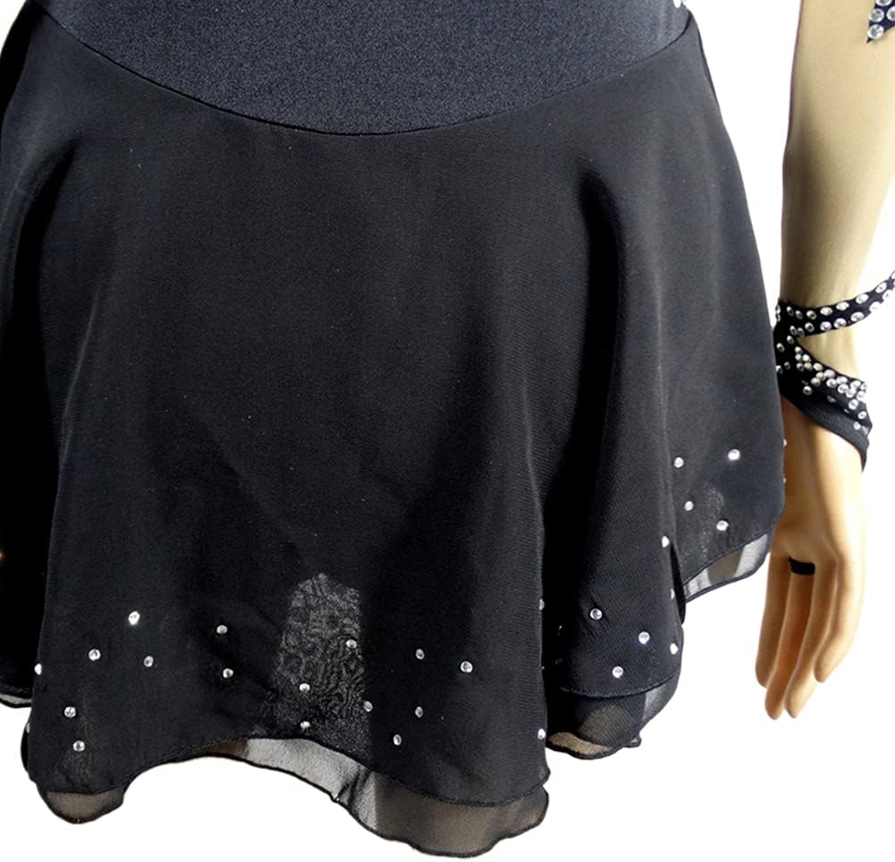 Ice Figure Skating Dress Girls Women Long-Sleeved Black Competition Performance Stage