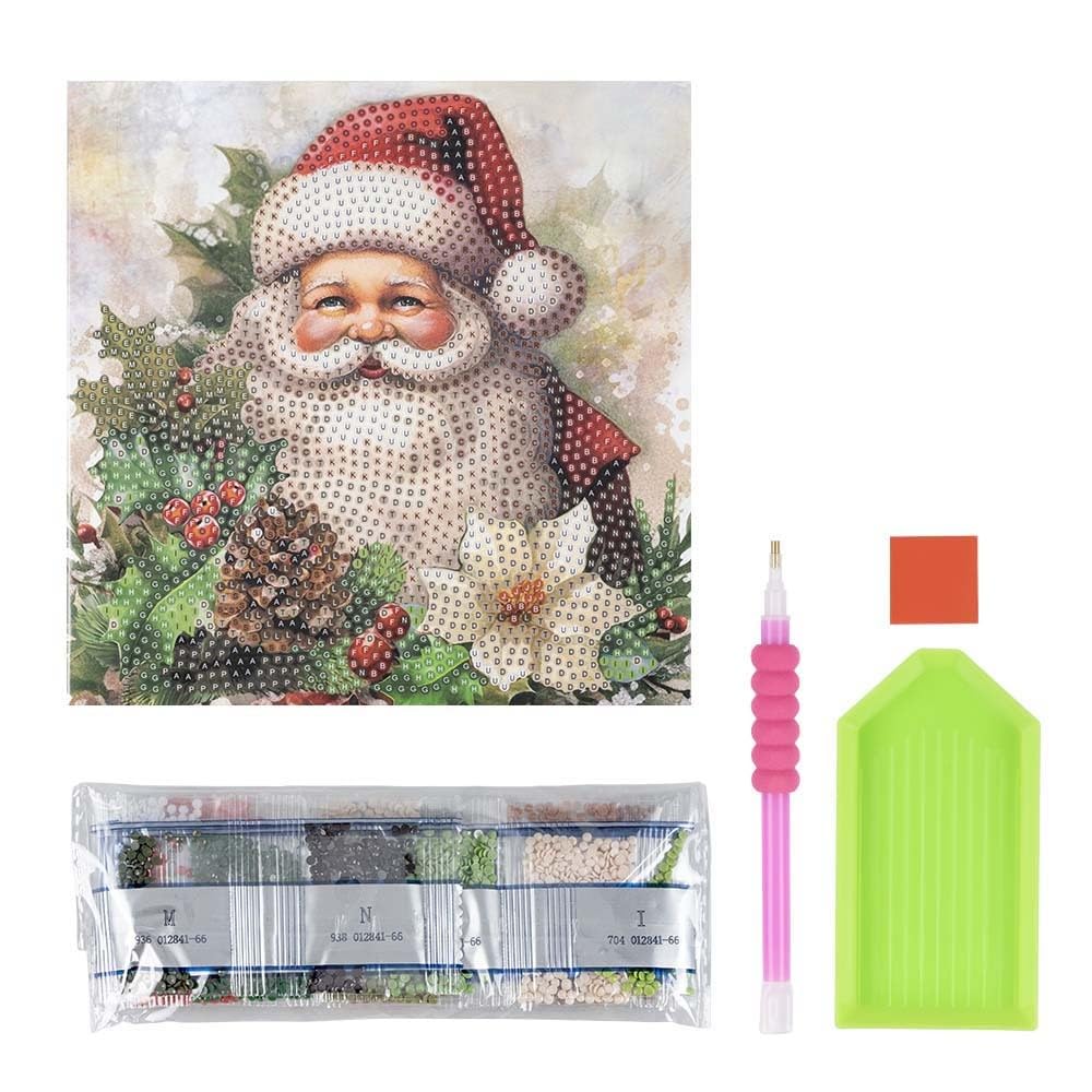 Ideen Mit Herz Santa With Poinsettia Diamond Painting Greeting Card | 16Cm X 16Cm | 370Gsm | Includes Envelope & Tools (Santa With Poinsettia)