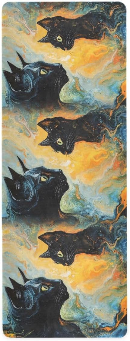 ALAZA Two Black Cats Looking at Each Other Yoga Mat Non Slip Fitness Exercise Mat, Workout Mat for Yoga, Pilates and Floor Exercises