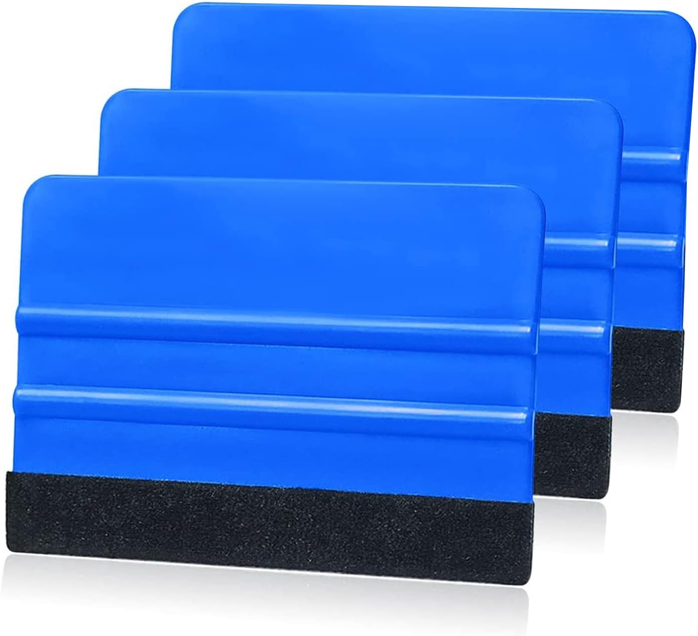 Felt Edge Squeegee, 3pcs Plastic Squeegee Vinyl Scraper Decal Applicator Tool for Window Tint Car Vinyl Wrap Decal Sticker Installation, 10x7.3cm, Blue