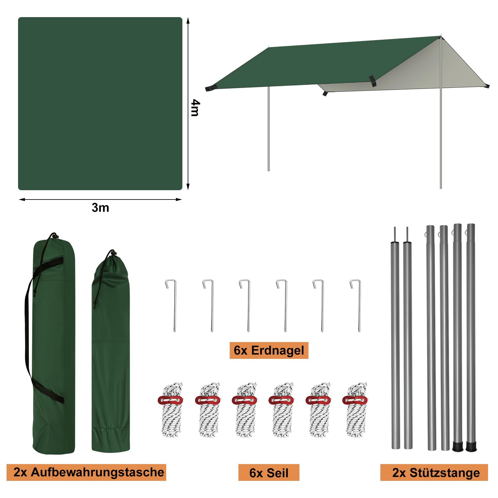 WOLTU Waterdicht transparant zeil met oogjes, pvc-zeil, 380 g/m², 3 x 3