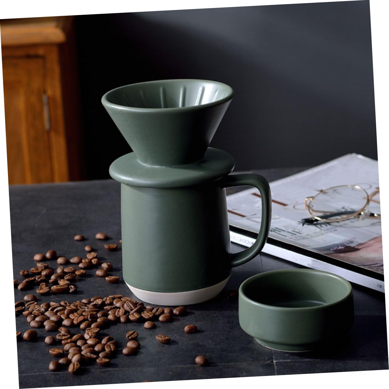 VILLCASE 2 Ensembles Tasse De Filtre à Lait De Café Portable Filtre à Café Réutilisable Filtres Tasses Filtre à Café Pratique Tasse De Tasse De Lait Céramique Vert