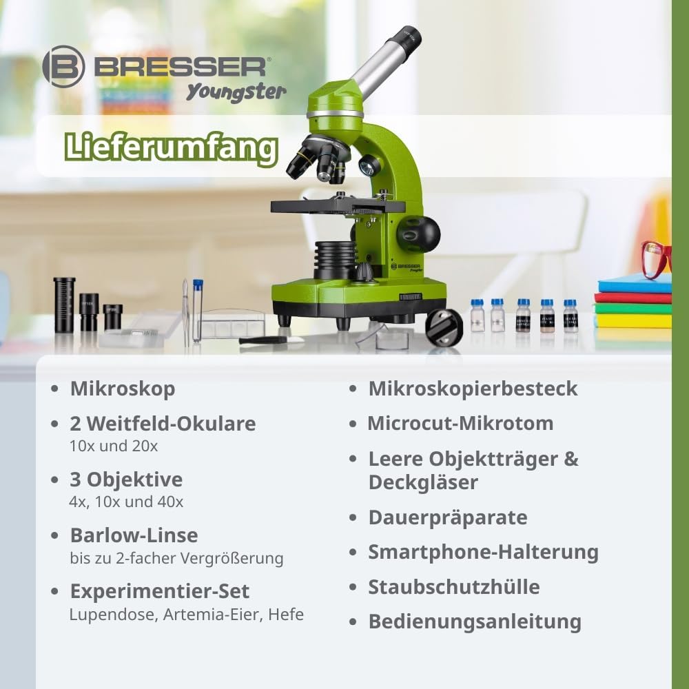 Bresser Biolux SEL Junior Student Microscope with Smartphone Holder, Extensive Accessories and Barlow Zoom System for Children, Beginners and Adults