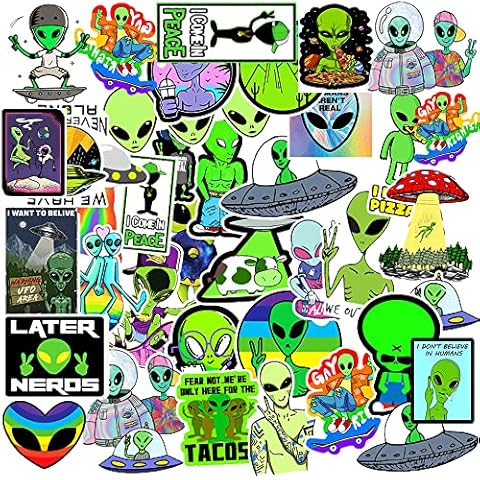 Megory Sticker Decals, Vinyl Waterproof Stickers for Laptop, Motorcycle, Bicycle, Skateboard Bumper,Water Bottles,Computer,Phone, Stickers for Toddlers,Stickers for Children (50pcs-Alien) Cover