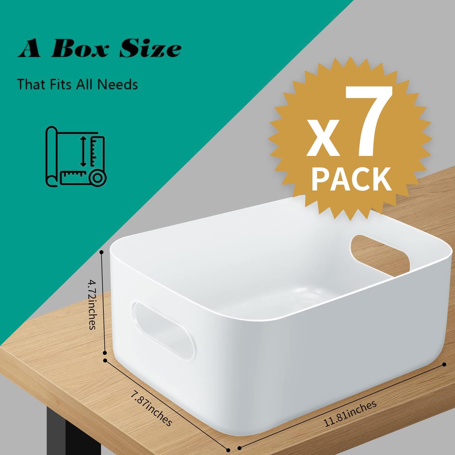 OWill 7-Pack 7.2 L Plastic Storage B-ins and Baskets for Efficient Home Classroom Organization - Small Containers in Multiple Colors for Kitchen, Cupboard Box, Bathroom Organizer on Shelves and Tubs 7Pcs Large