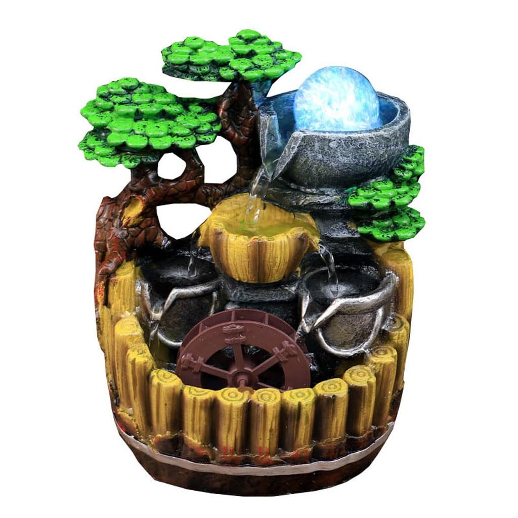 Fuente Decorativa de jardín, Fuente de Agua con Cascada, de Resina, con Bola de Cristal, Zen, decoración para salón, Dormitorio, Oficina, 20 x 16 x 26 cm