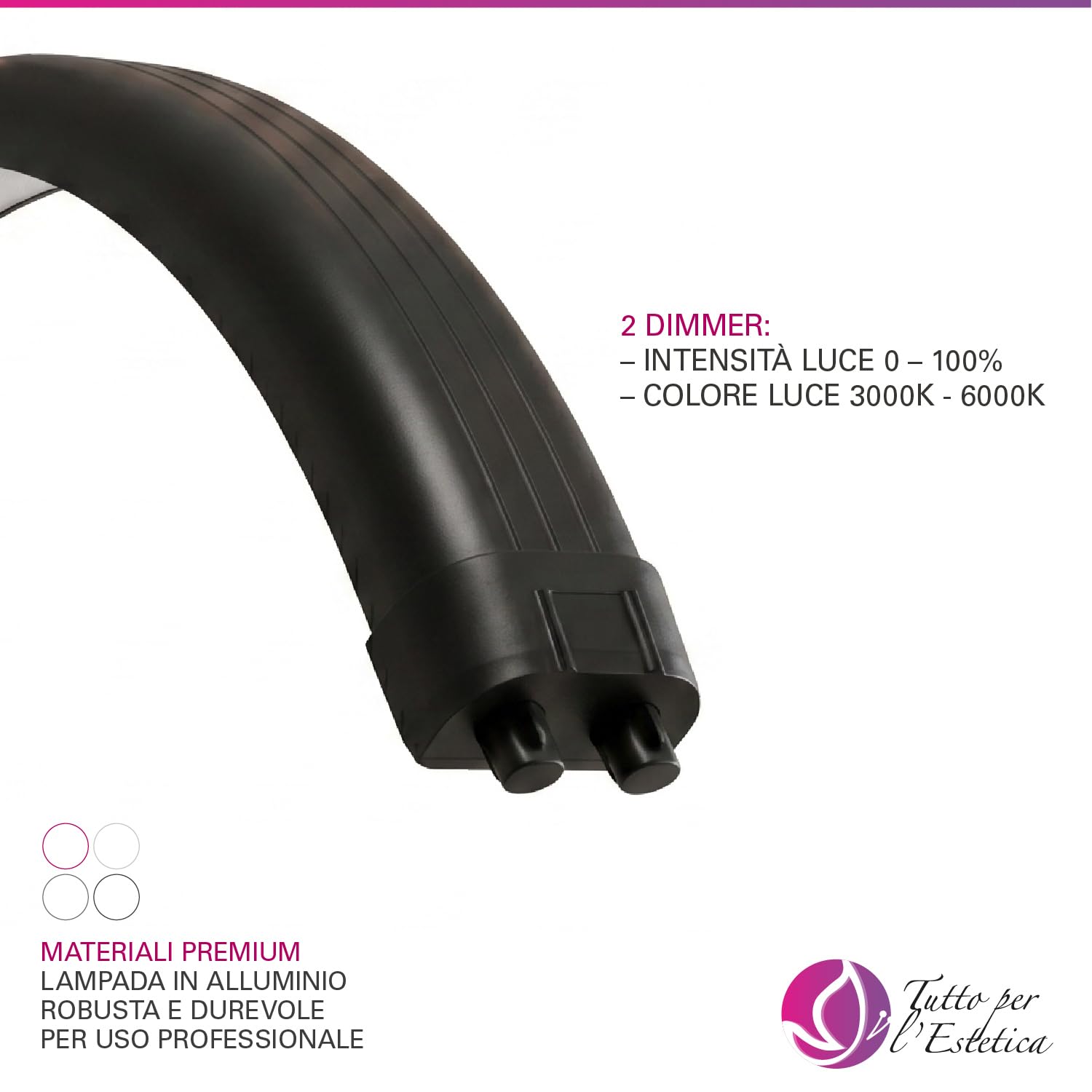 Lampada ad Arco LED Professionale con Luce 45W - Lampada Estetista e Lashmaker, Lampada Mezzaluna per Lettino ed Extension Ciglia con Stativo Regolabile, Supporto Smartphone per Contenuti Video e Foto
