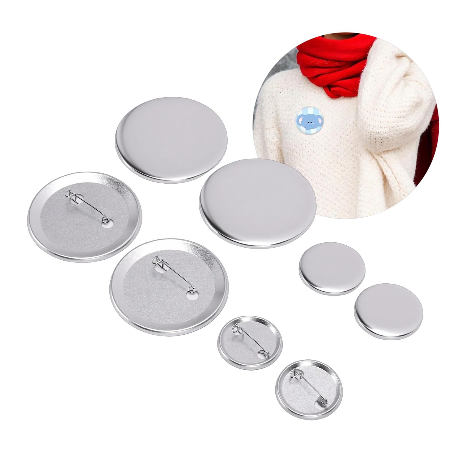 Rengue Blanko-Metallknopfteile, Aluminiumlegierung, Runde Abzeichen-Herstellung, 2,28 Zoll, 1,26 Zoll, 200 Stück für Pin-Maker-Presse, Benutzerdefinierte Namensschilder, Schulveranstaltungen und