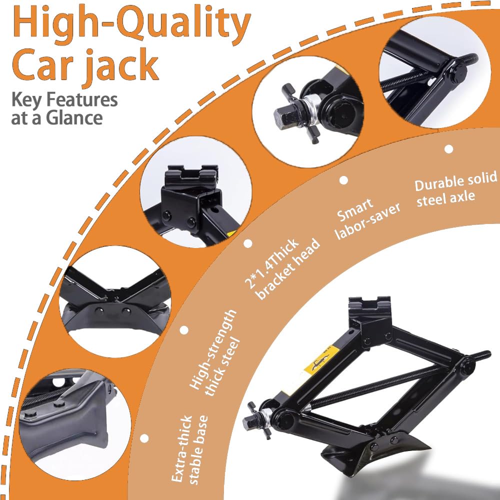 Gato Hidráulico 2500 kg (110-420 mm) con Llave de Tuercas + Llave de Carraca + Bolsa, Placa Acero Reforzada, para Coche, SUV, MPV | Estabilidad & Portabilidad