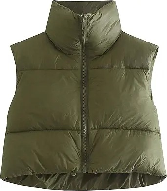 Songling Women's Winter Crop Vest Sleeveless Zip Up Stand Collar Lightweight Puffer Padded Vest