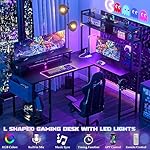 Aheaplus Small L Shaped Gaming Desk with LED Lights & Power Outlets, Reversible L-Shaped Computer Desk with Monitor Stand & Storage Shelf, Corner Desks Home Office Desk with Storage Bag, Black - Image 3