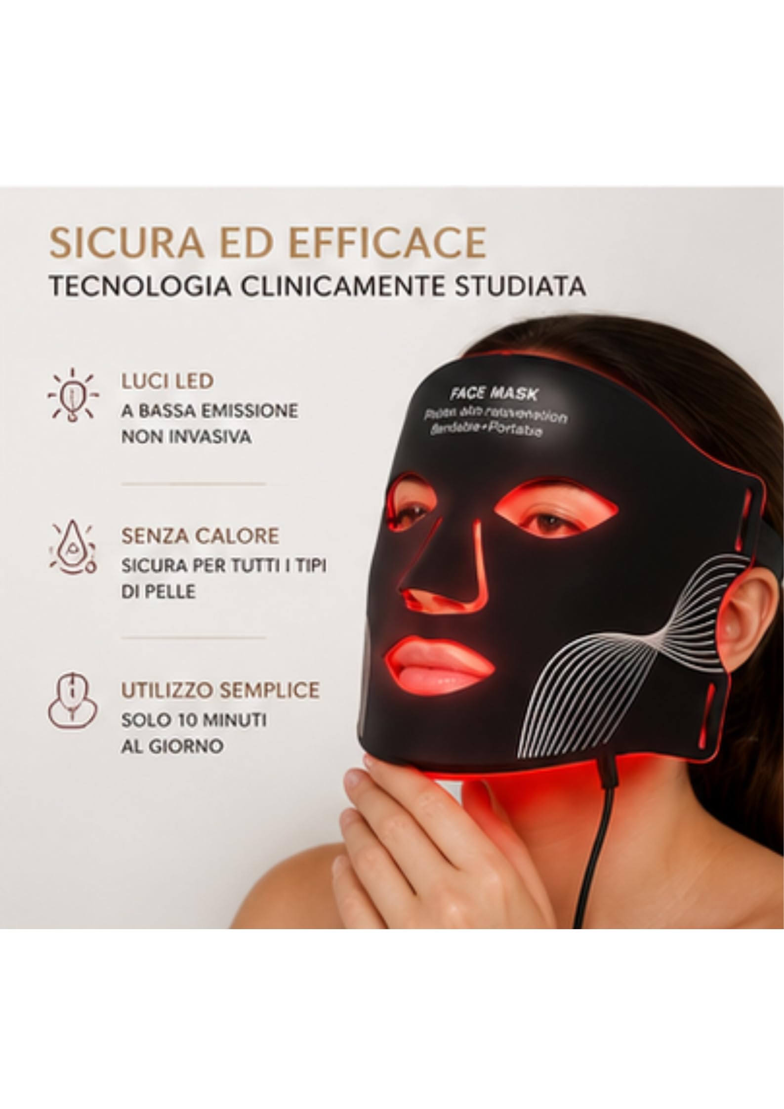 LED Mask – Maschera Led 7 colori - Ringiovanimento della pelle, Rimozione delle rughe, stimolazione del collagene