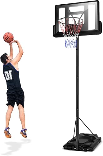 Goplus Aro de baloncesto portátil para exteriores, soporte de baloncesto ajustable de altura de 8.5 a 10 pies con tablero trasero inastillable de 39