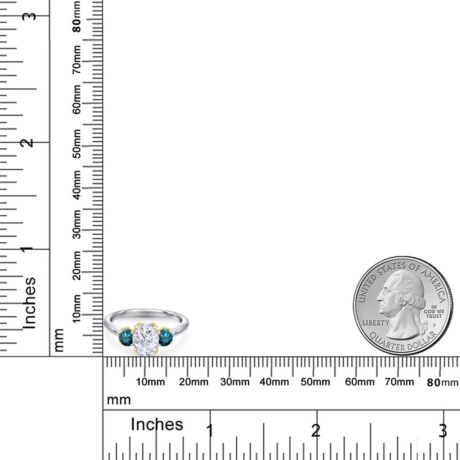 Gem Stone King 925 Silver and 10K Yellow Gold White Moissanite and Blue Diamond Engagement Ring For Women | 2.04 Cttw | Oval 8X6MM | Gemstone Birthstone - Image 6