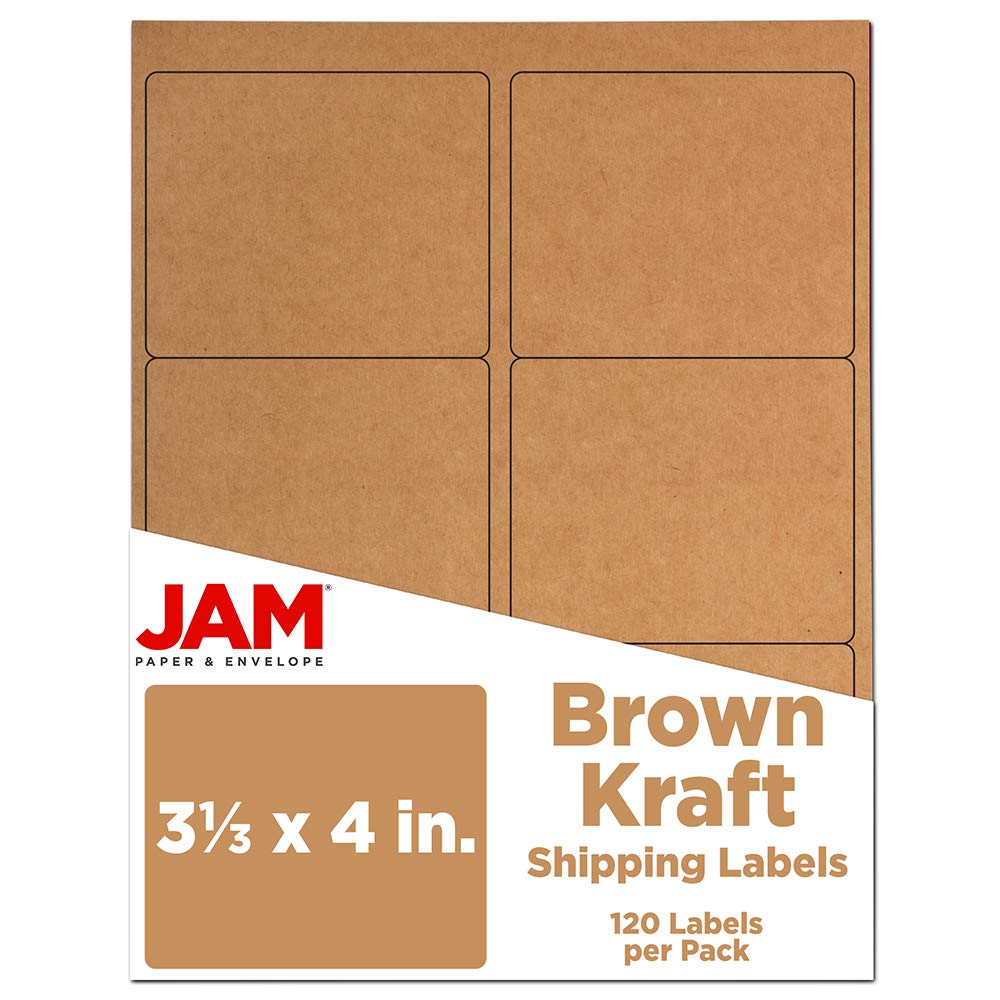 JAM PAPER Shipping Address Labels - Large - 3 1/3 x 4 - Brown Kraft - 120/Pack