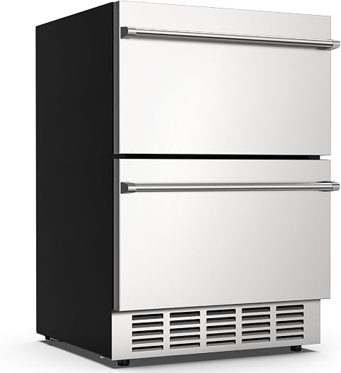 Mojgar 24 Inch Under Counter Drawer Fridge 5.4 cu ft Beverage Cooler Silver