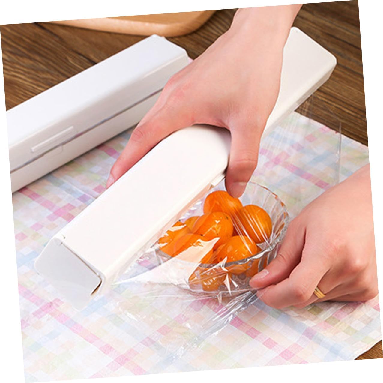 Magnetic Plastic Wrap Dispenser Box with Cutter, PP Kitchen Storage