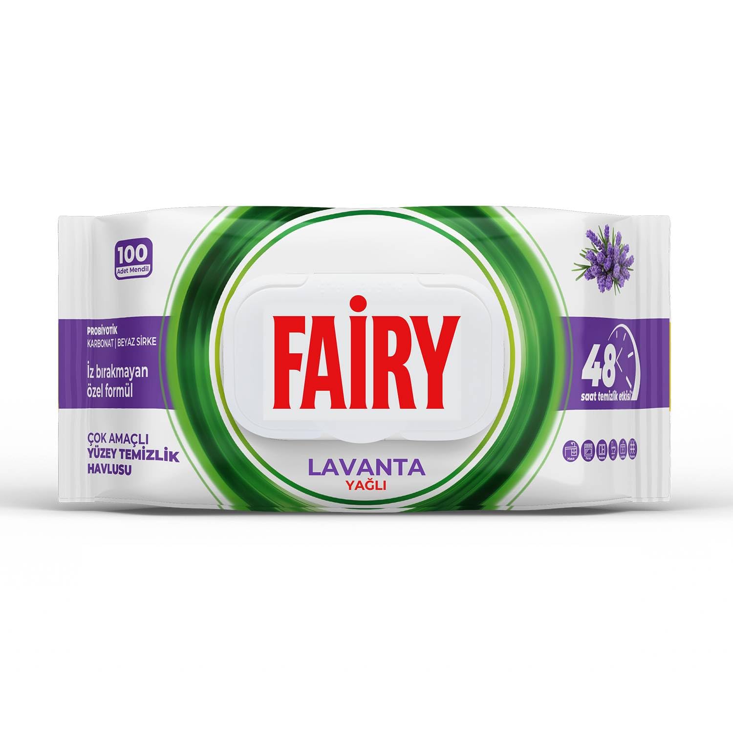 Fairy Çok Amaçlı Yüzey Temizlik Havlusu 100 Yaprak | Lavanta Yağlı | Beyaz Sirke & Karbonat | 48 Saat Temizlik Etkili | İz Bırakmayan Formül