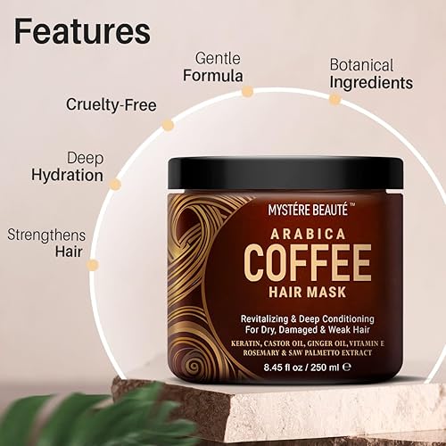 Miniatura 6 de Mascarilla capilar de café arábica para cabello seco dañado con queratina, aceite de ricino y extracto de palma enana americana, mascarilla