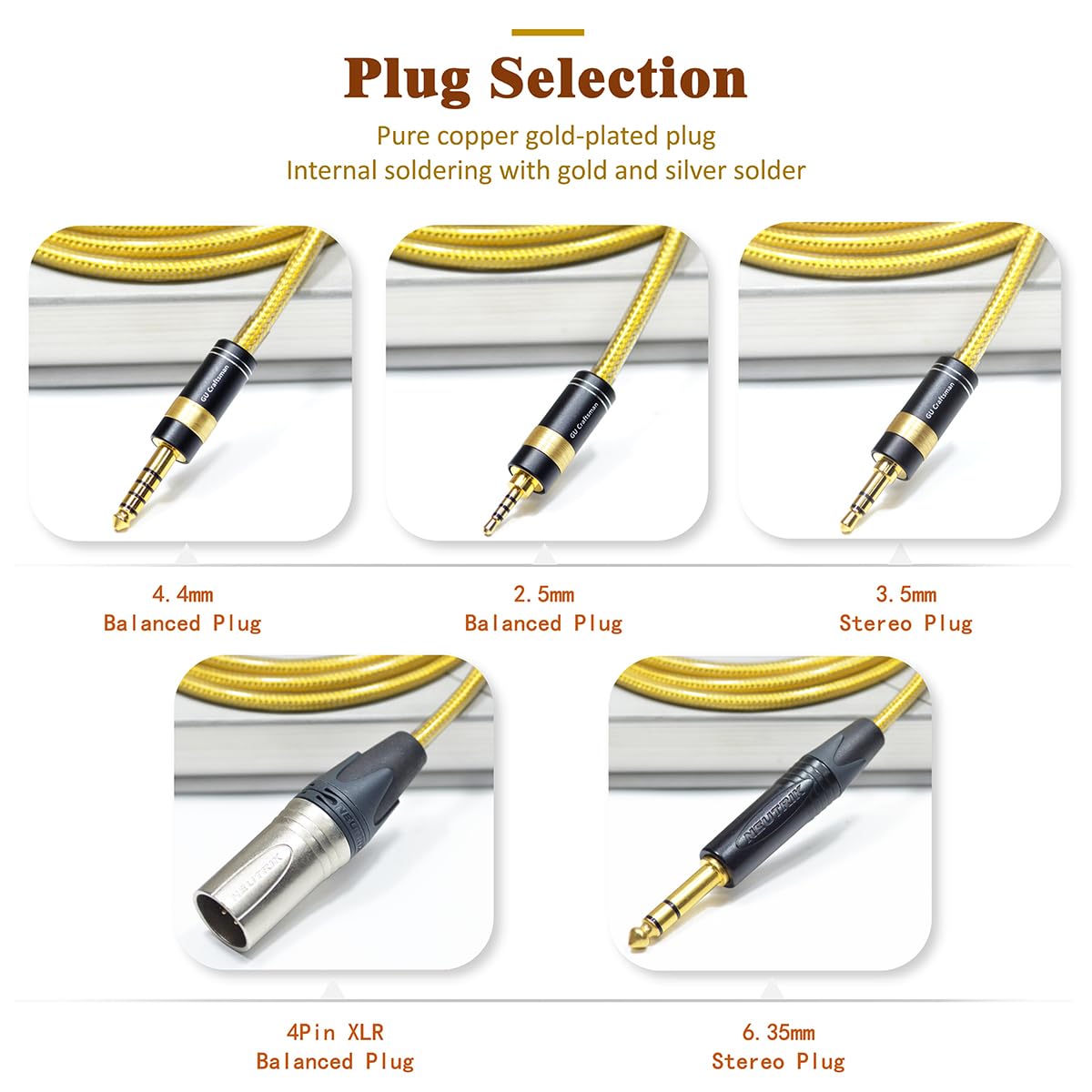 GUCraftsman Kopfhörer-Upgrade-Kabel für Beyerdynamic DT990 Prox DT700 Prox DT900 Prox DT900 Prox DT1990 PRO MKII AKG K702 K712 PRO K371 (4,4 mm Stecker)