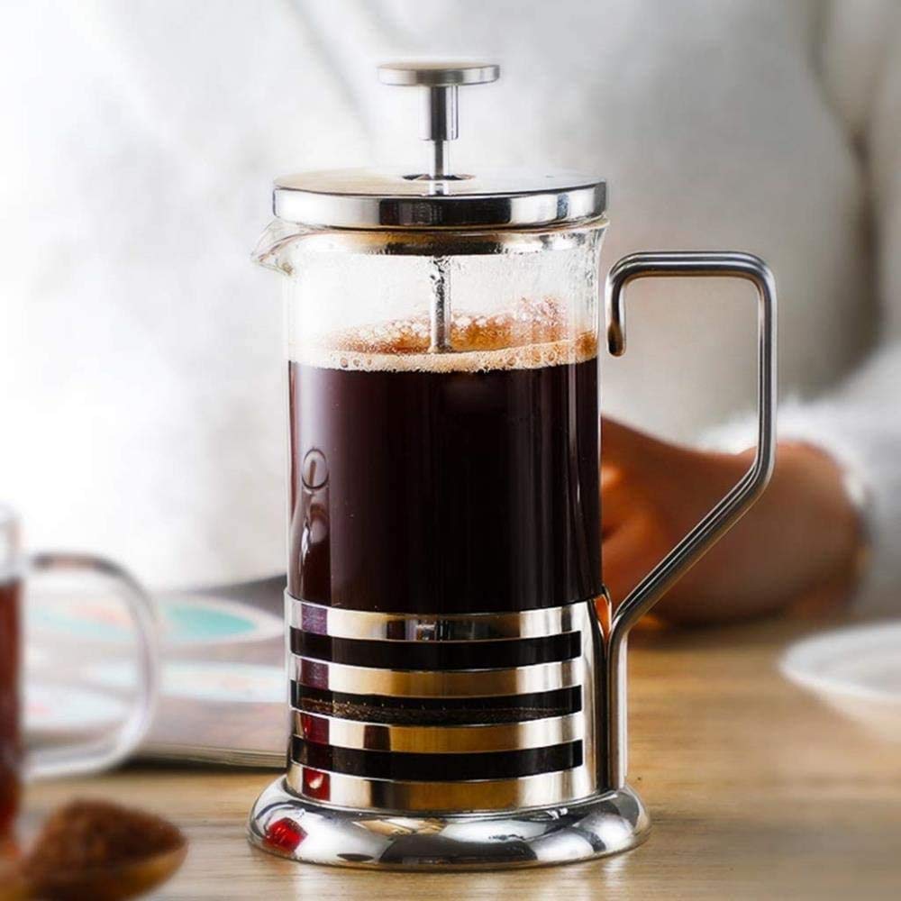 French Press Coffee Maker - Presses Makers - 600 ML 4 Cup - Stainless Steel 304 NOT - Fine Duckbill Filter/Spout Diversion Silver 600ML French Press