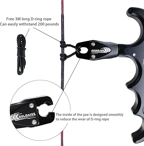Miniatura 66 de Lanzador de ayuda de arco compuesto y cuerda de bucle D, ajustable puede girar 360° pulgar liberación arco ayuda aleación de aluminio, ayudas