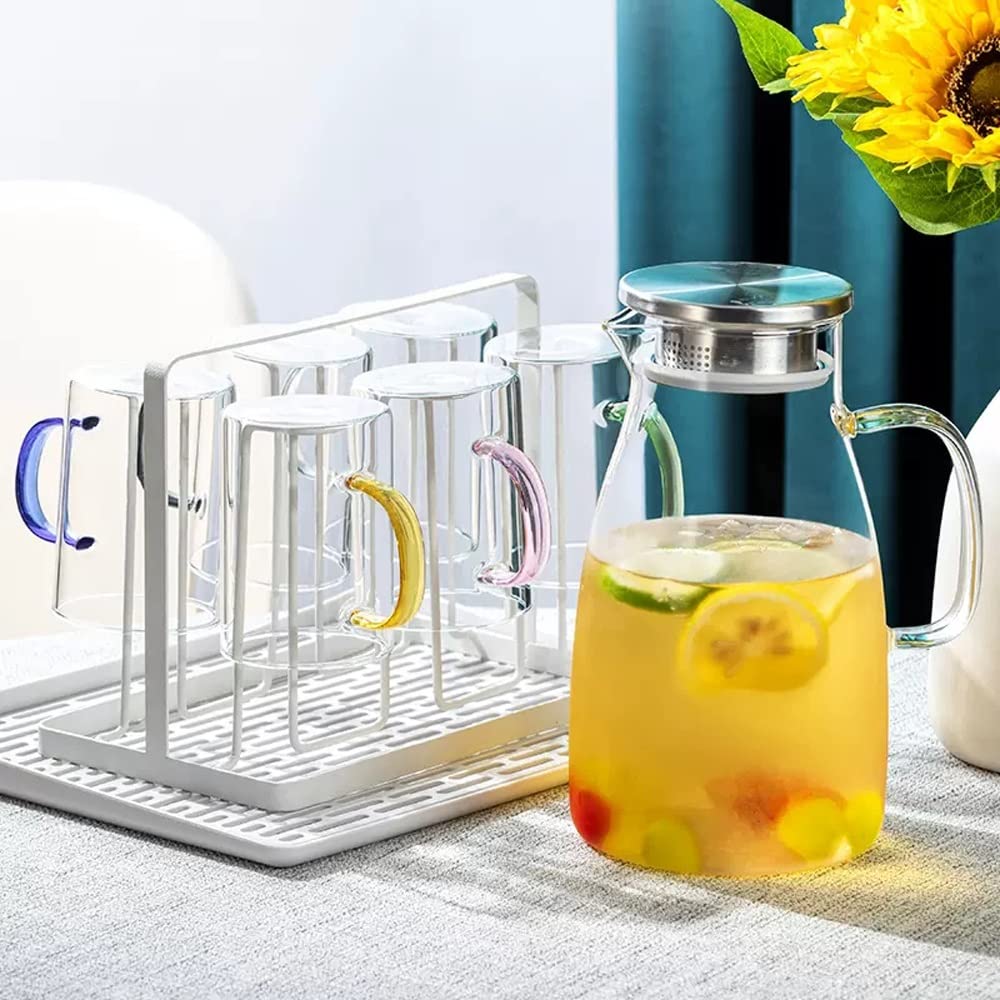 Nff Jarra De Cristal, Jarra De Agua De Cristal De 1,85 L con Tapa, Jarra De Cristal Resistente Al Calor Fácil De Limpiar, Apta For Zumo, Té, Agua, Leche, Café